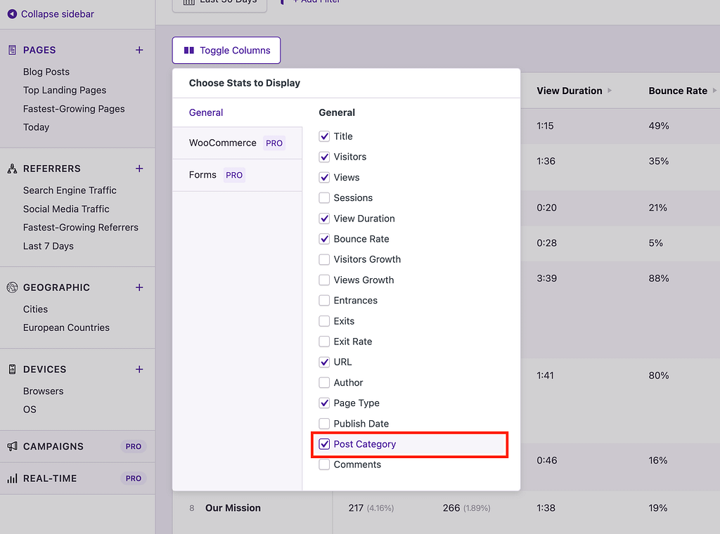 Enable post category column