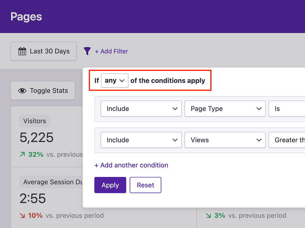 Filter by any matching conditions