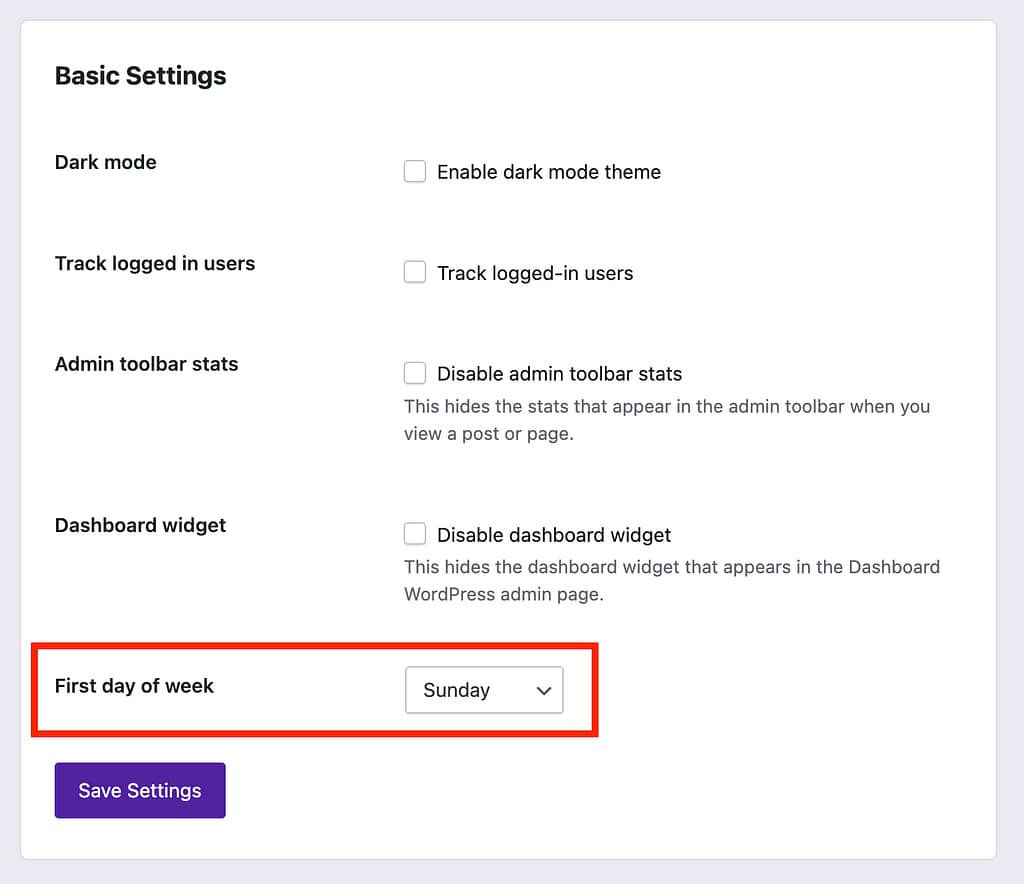 Changing the calendar's first day of the week
