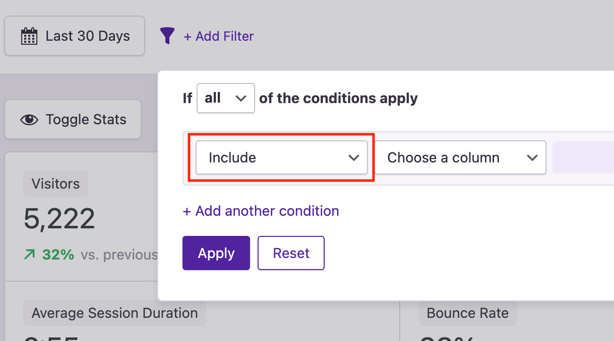 Inclusive filter option