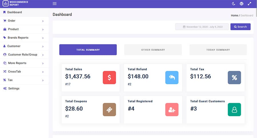 Woocommerce report screenshot