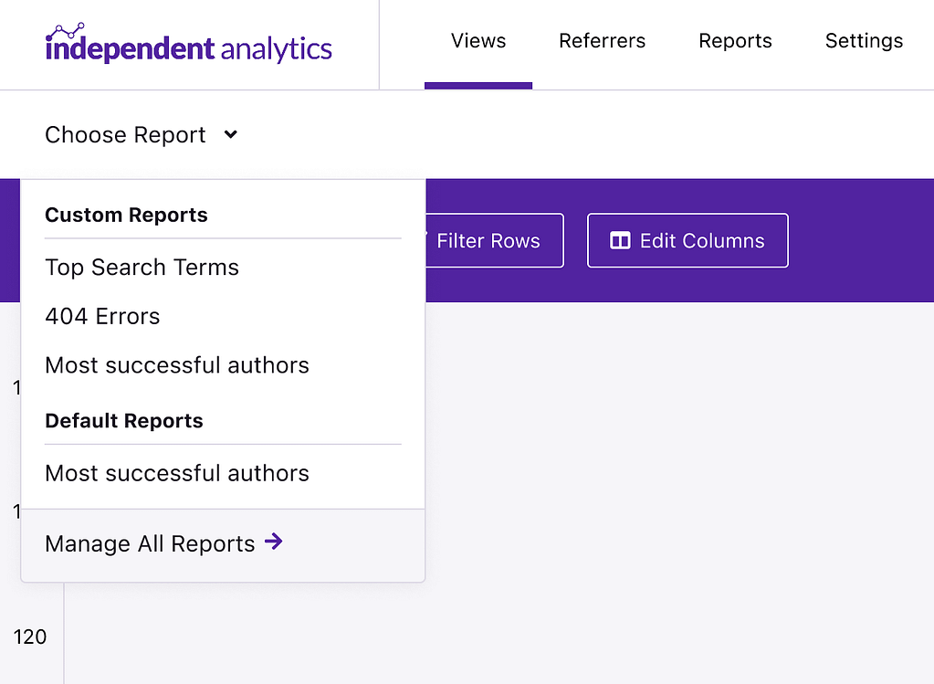 Saved reports dropdown