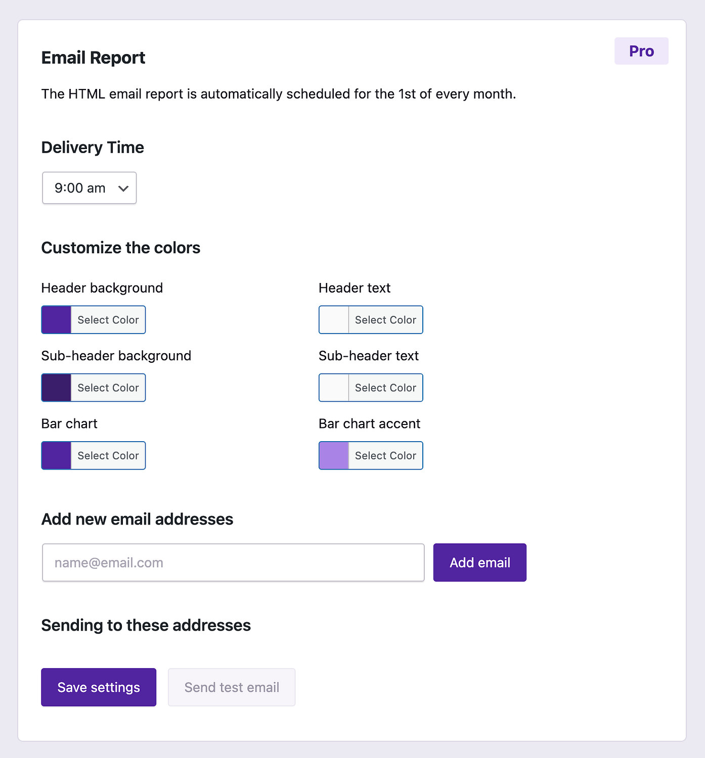 Email report settings