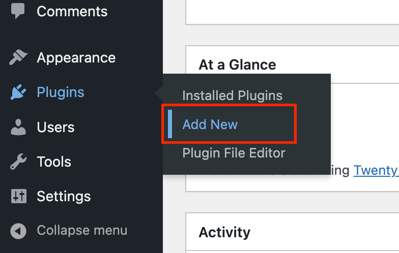 Add New plugin menu item
