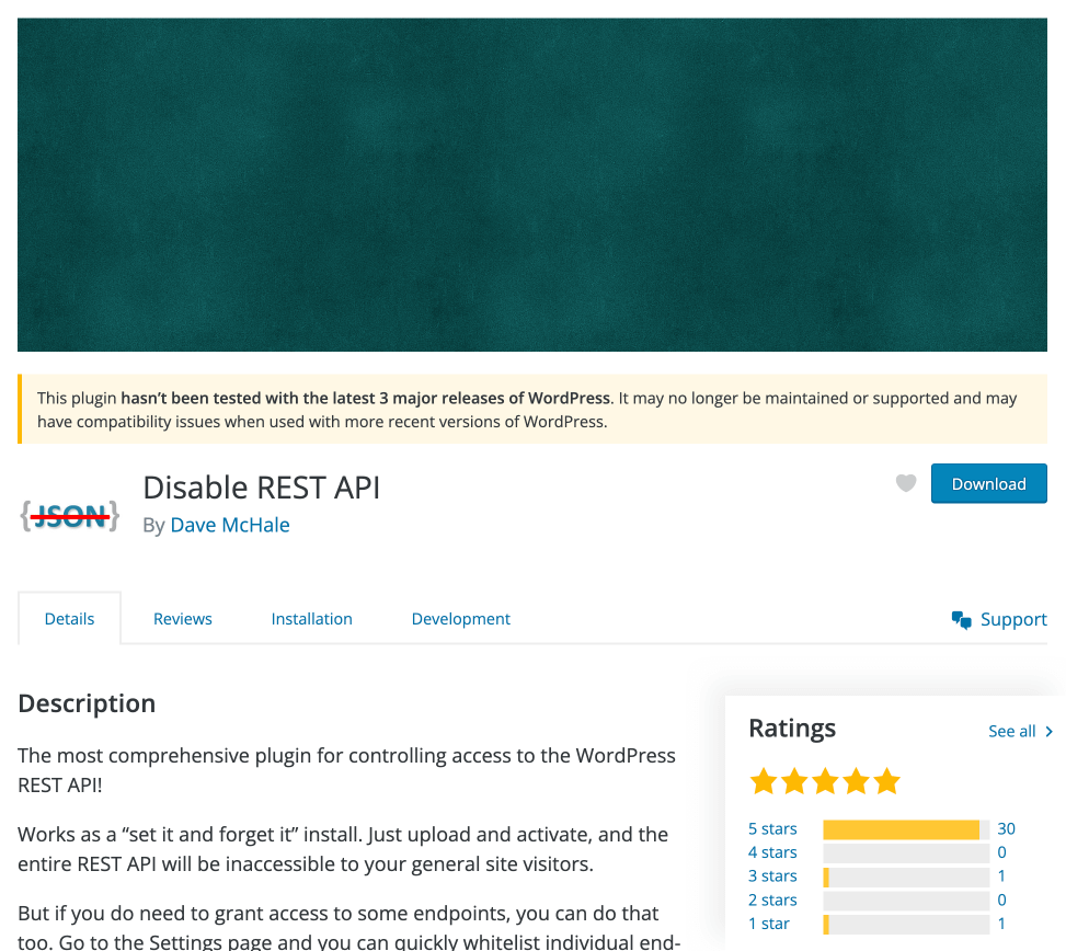 Disable REST API plugin