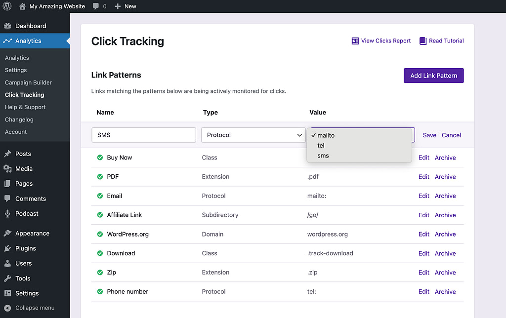 SMS protocol link pattern