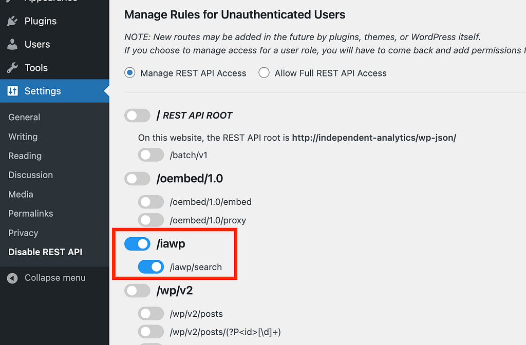 Enable rest route