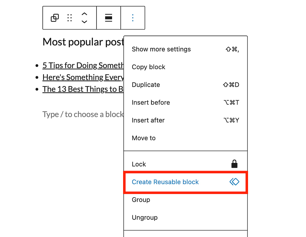 Creating reusable block