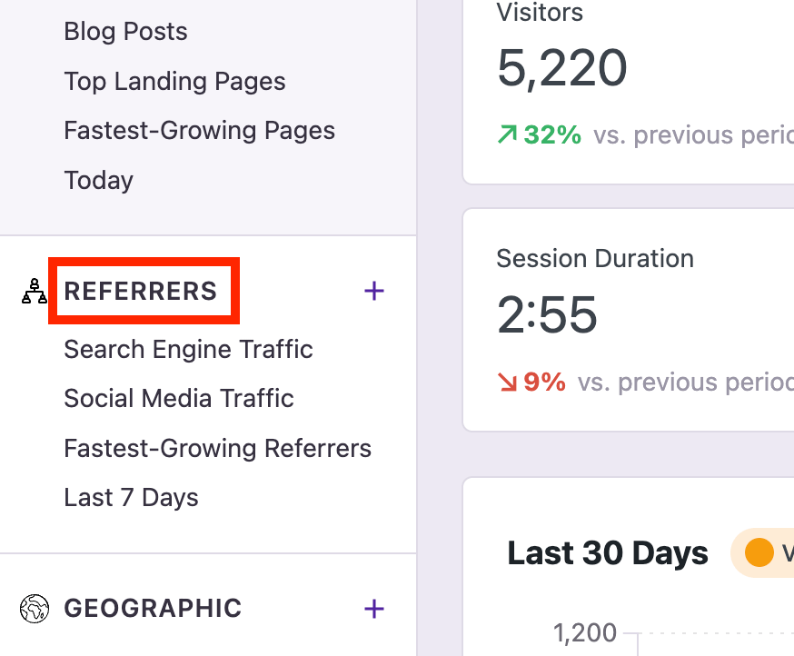 Referrers menu item