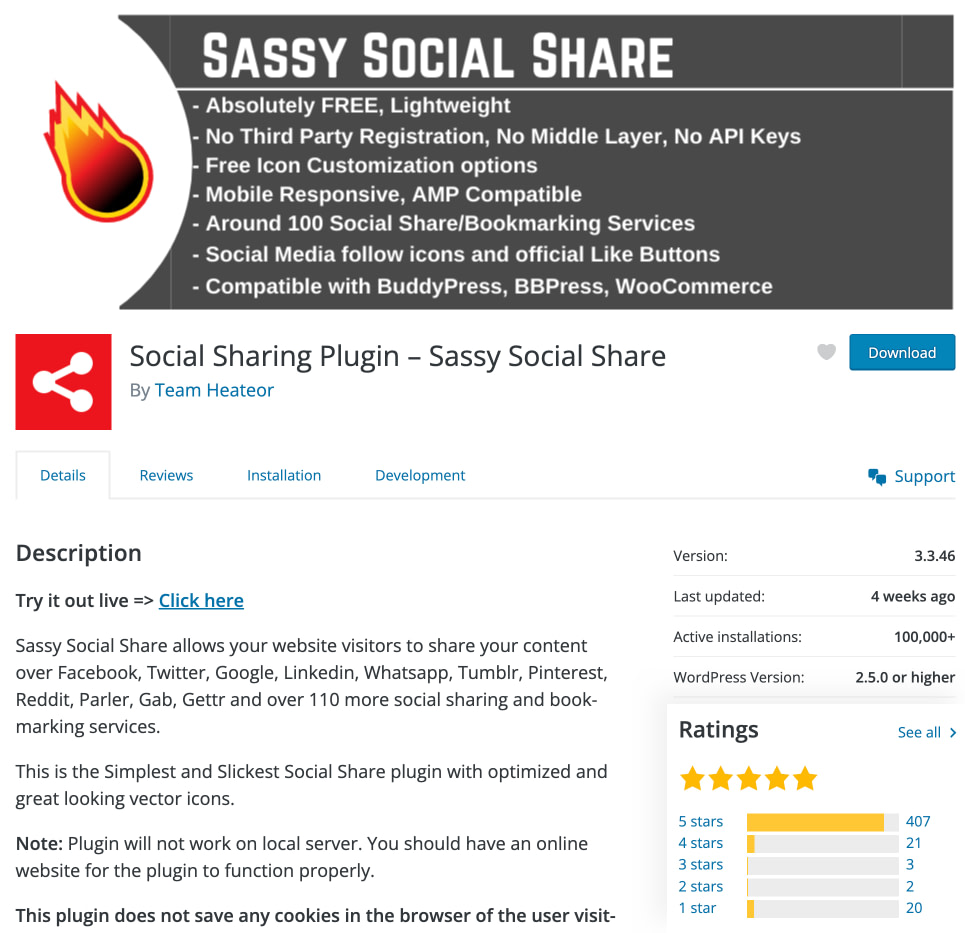 Sassy Social Share plugin