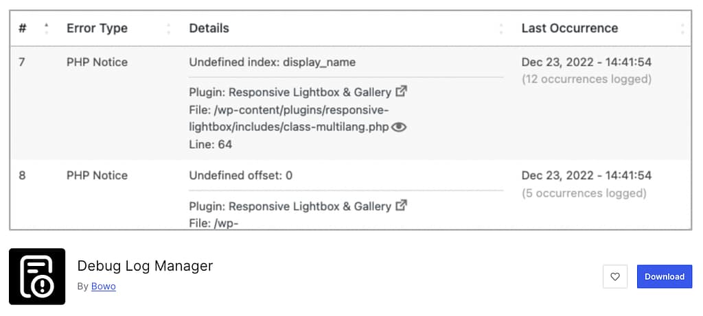 Debug log manager