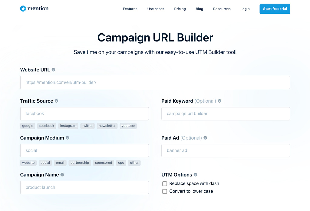 Mention campaign url builder