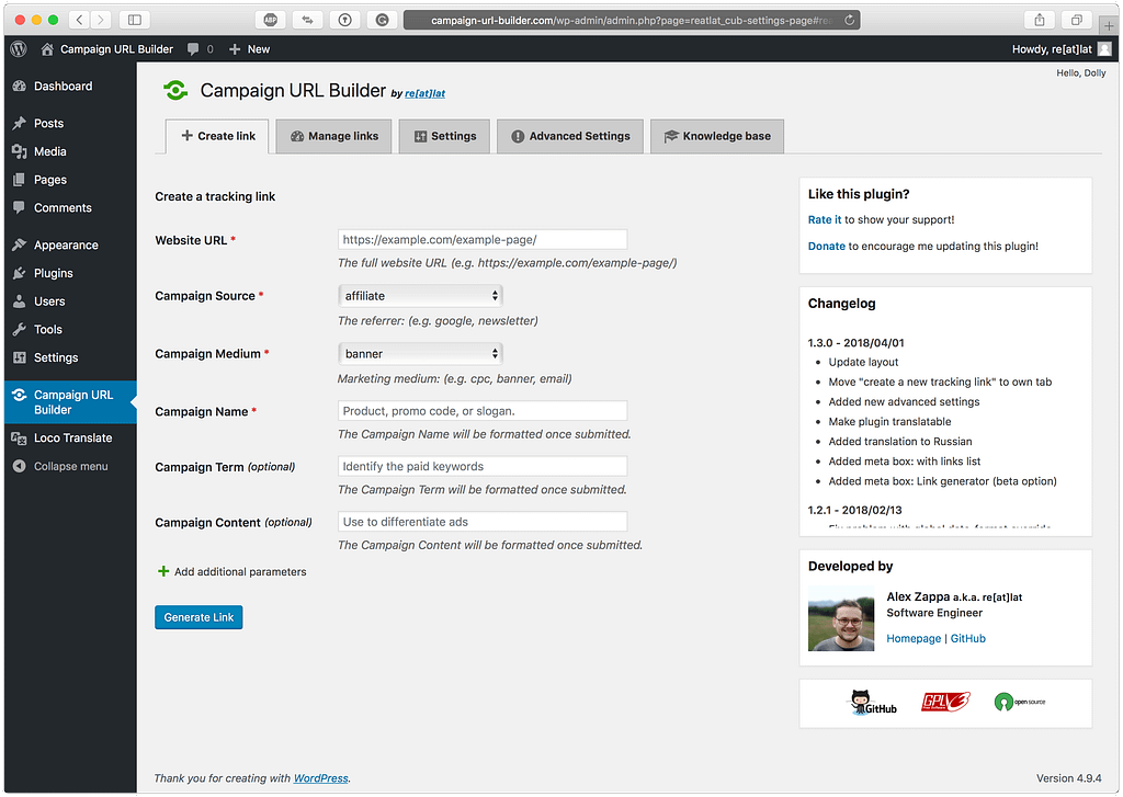 Campaign url builder screenshot