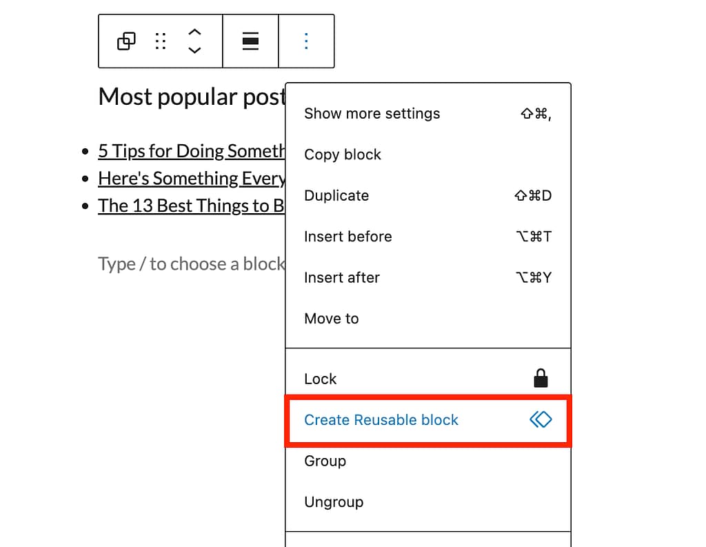 Creating reusable block