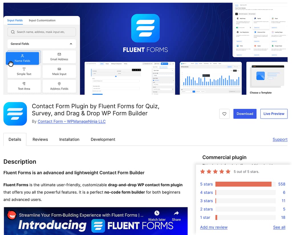 Fluent forms plugin page