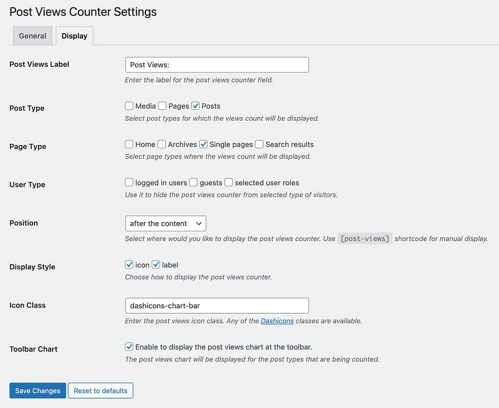 Post views counter options