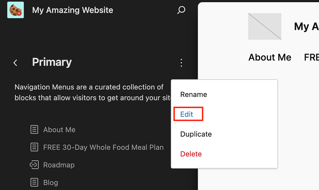 Edit menu link