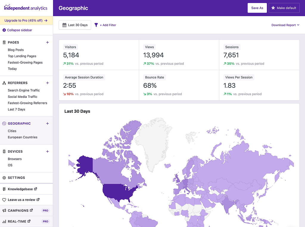 Geographic reporting dashboard