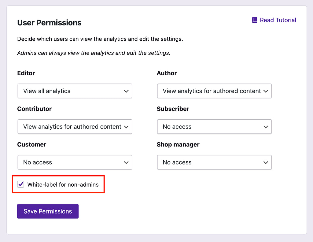 White-labeling the analytics dashboard for non-admins