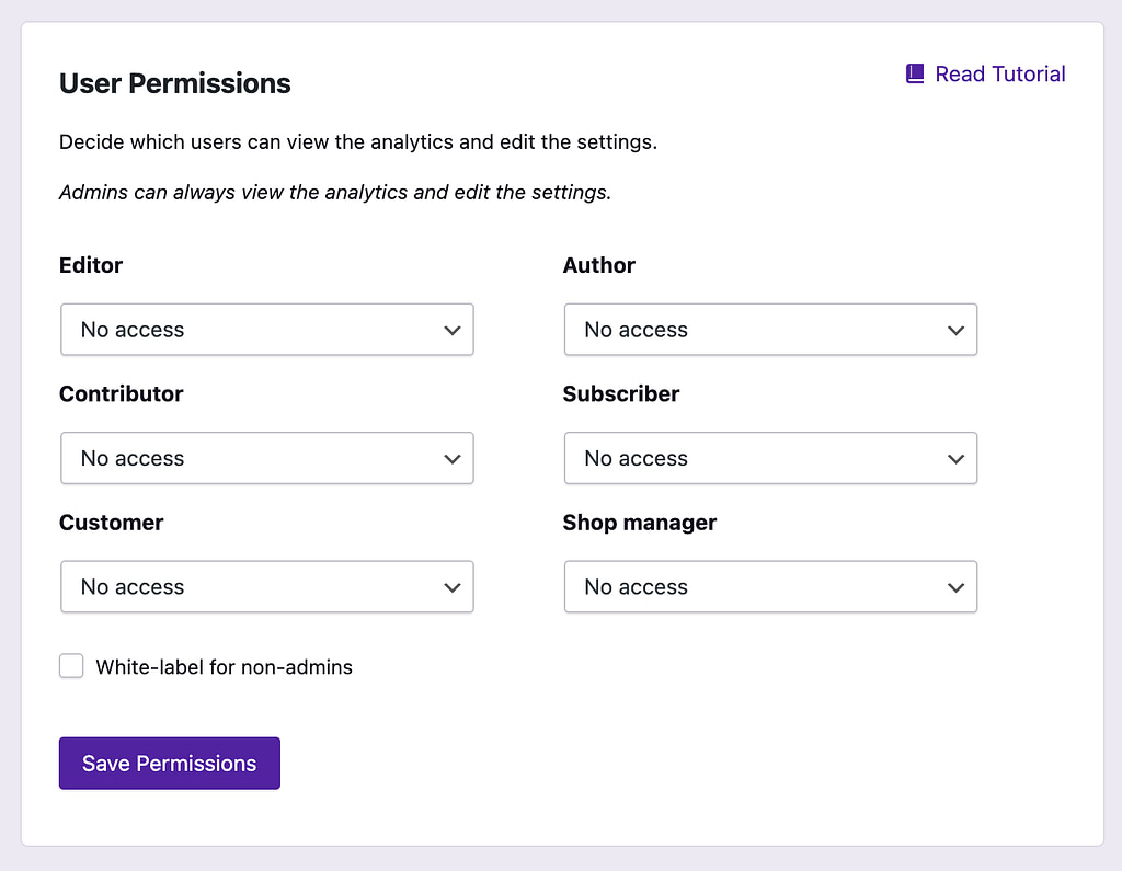 User permissions form
