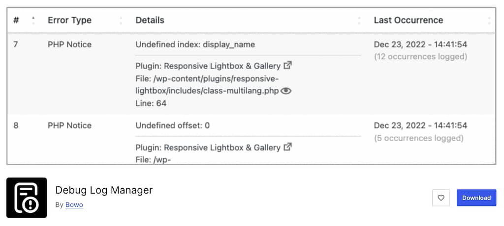Debug log manager