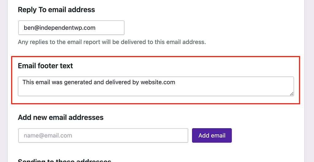 Email footer text setting