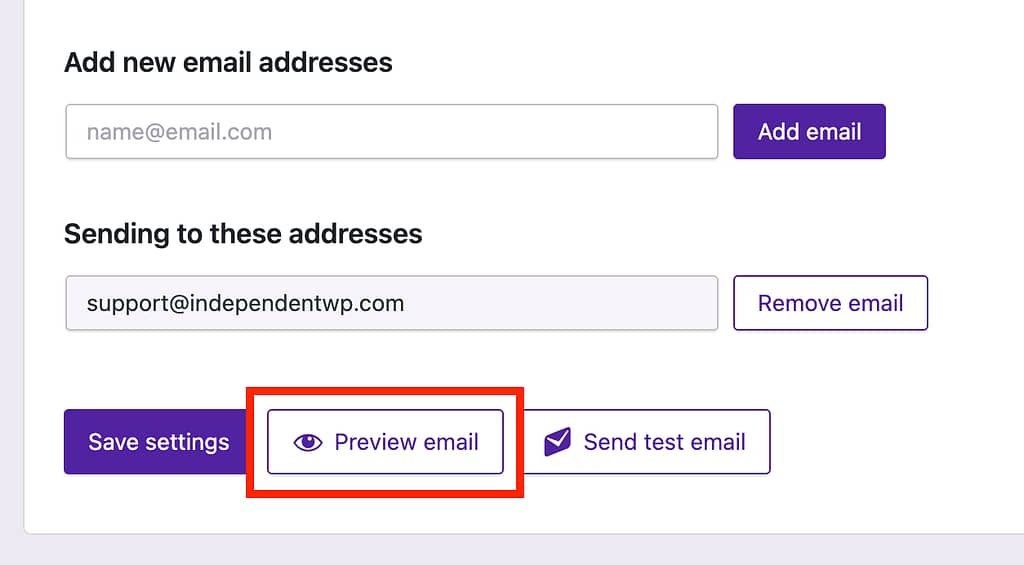 Preview email button