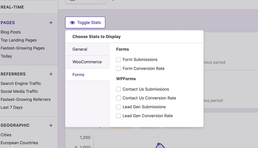 Quick Stats form stat checkboxes