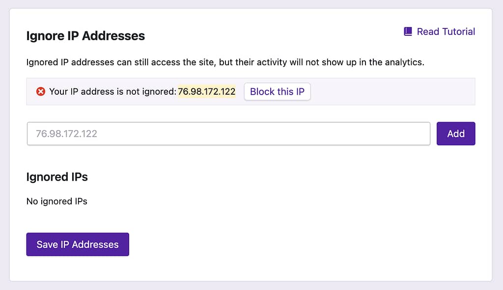 Block IP address form