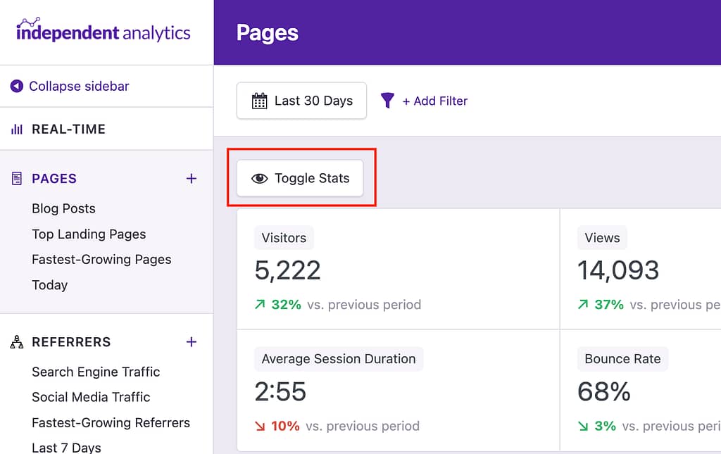 Toggle stats button