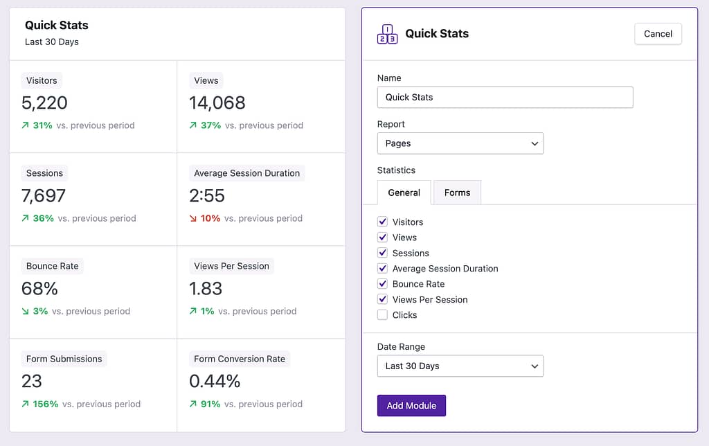 Quick Stats module