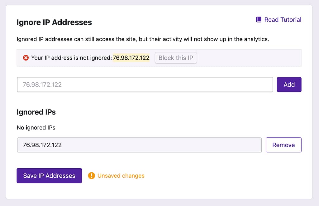 Unsaved IP address
