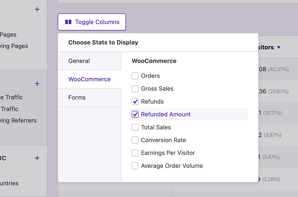 Enabling refunds table column