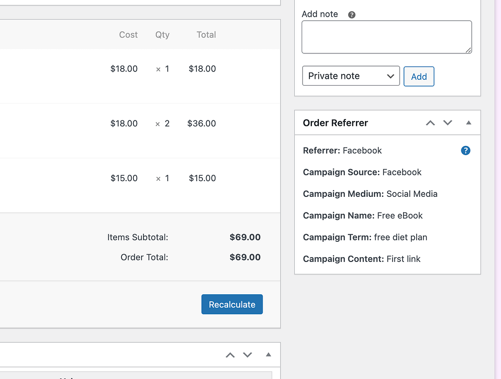 Order referrer box with campaign data
