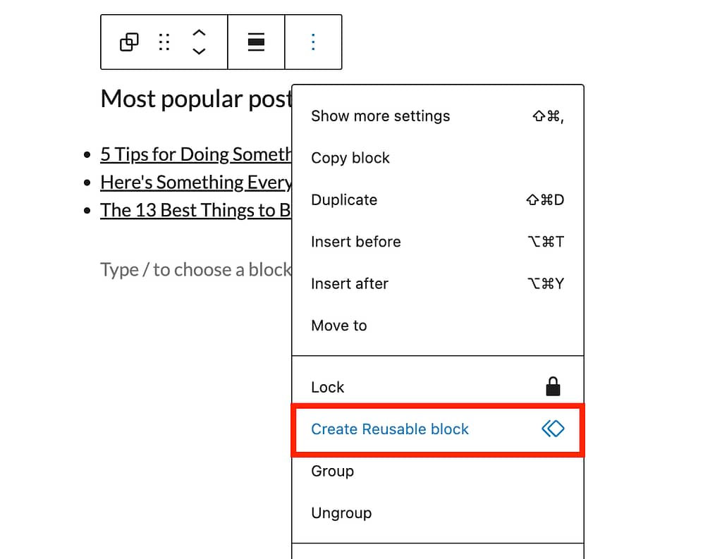 Creating reusable block