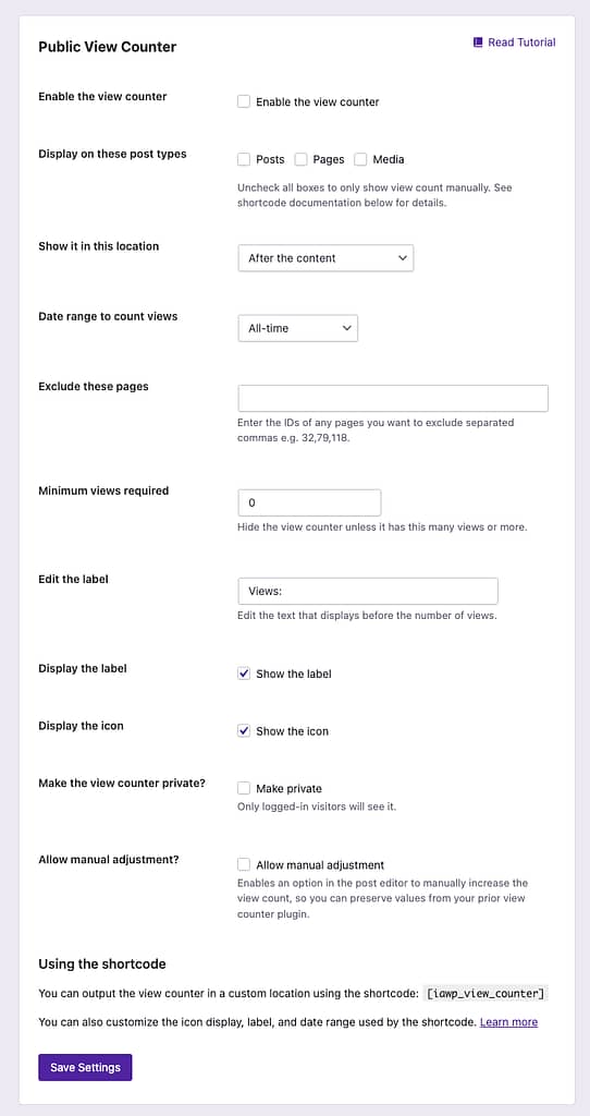 View counter settings