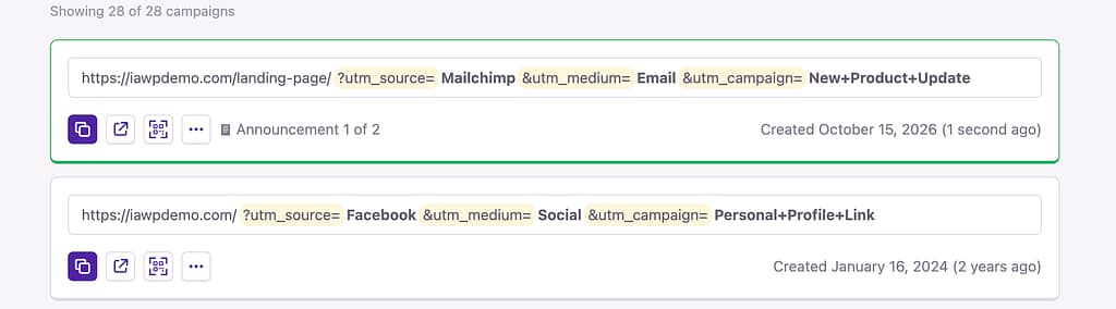 New campaign URL created