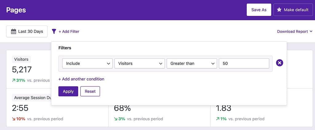 Filter by minimum visitors