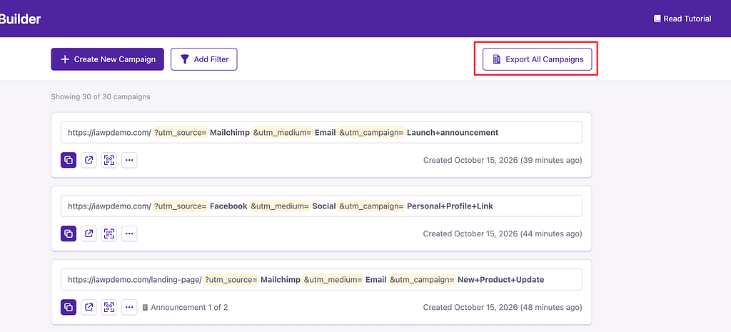 Export all campaigns