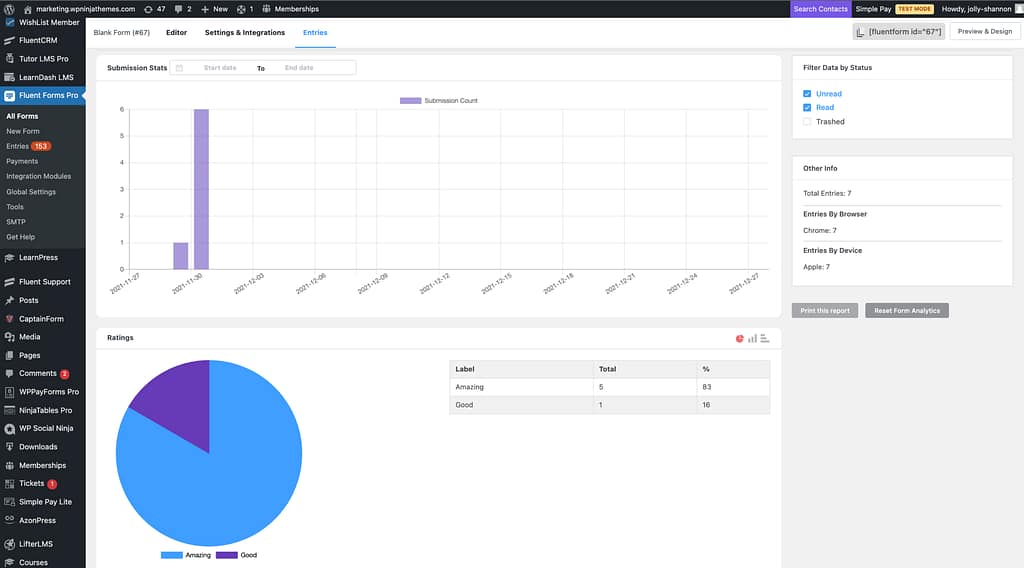 Fluent Forms stats