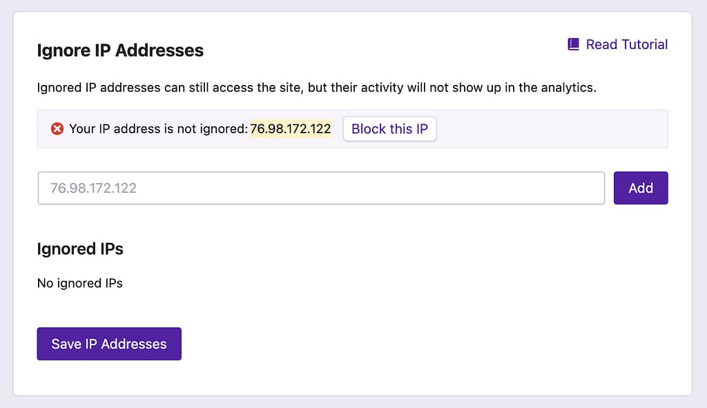 Block IP address form