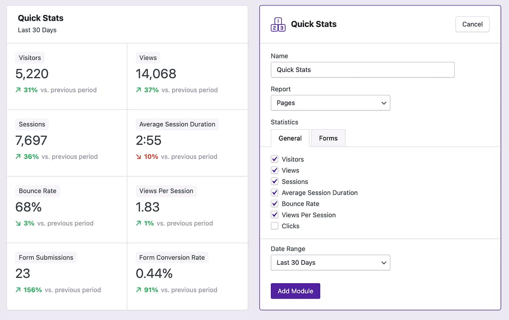 Quick Stats module