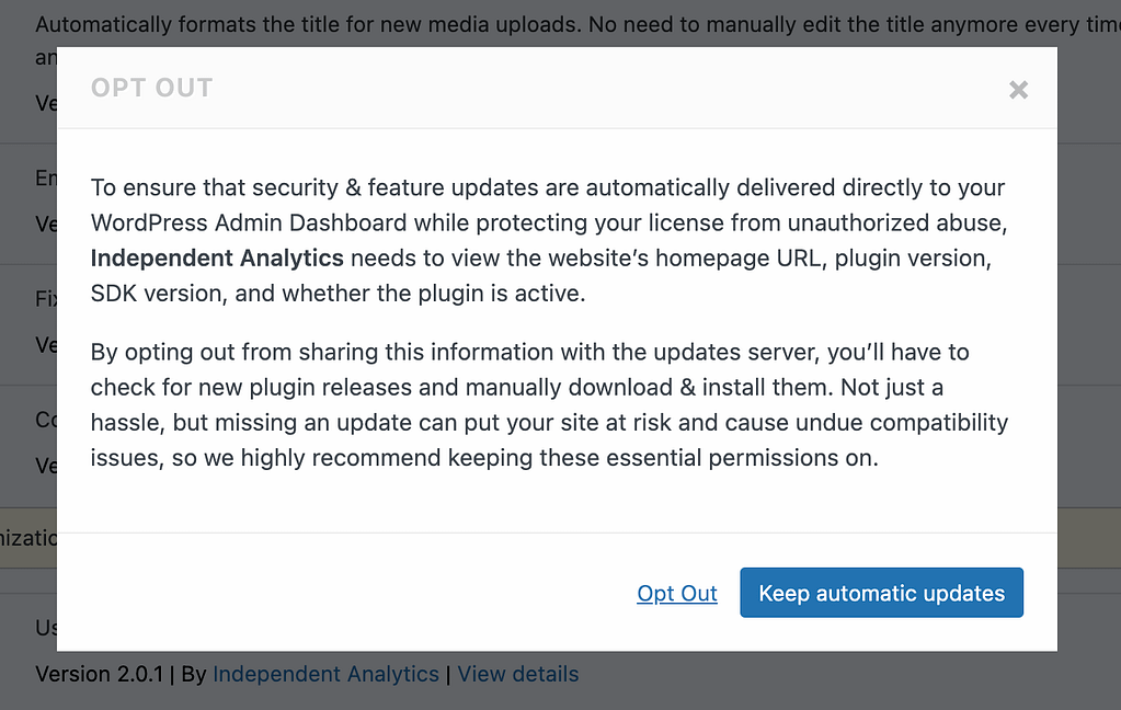 Freemius Pro licence opt out confirmation