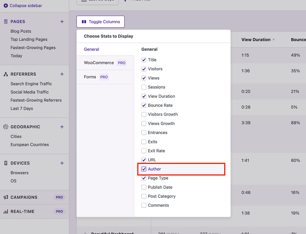 Enable author column