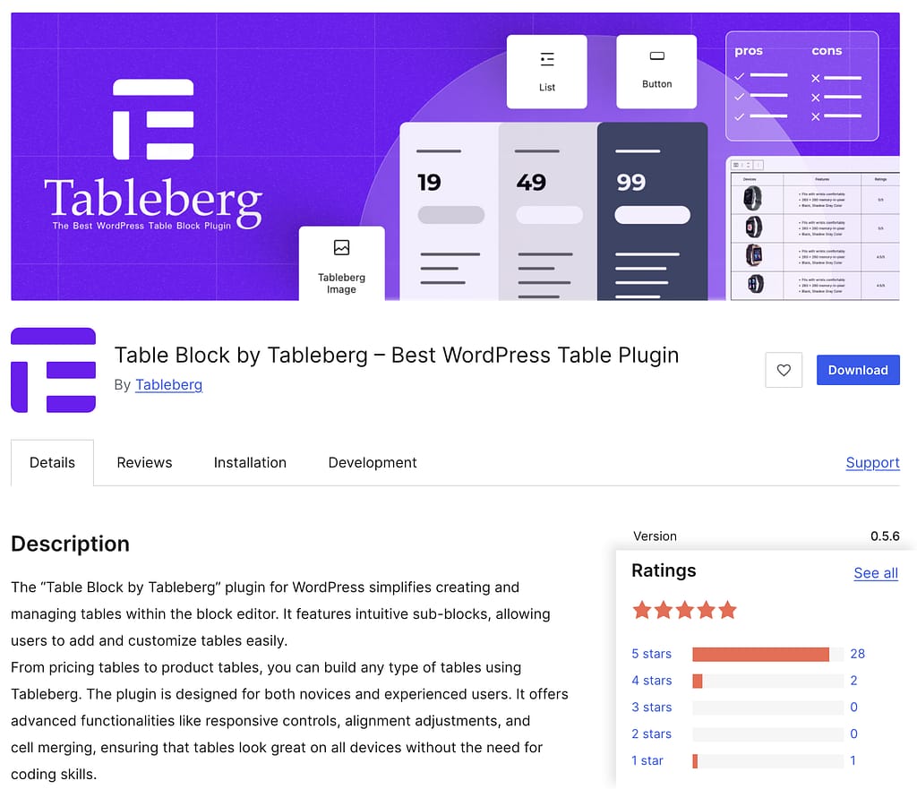 Tableberg free plugin