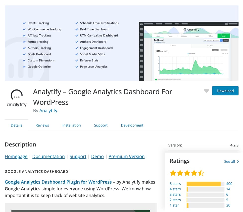 Analytify plugin page