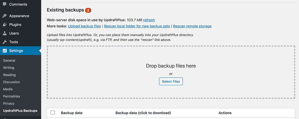 Upload Backup Files