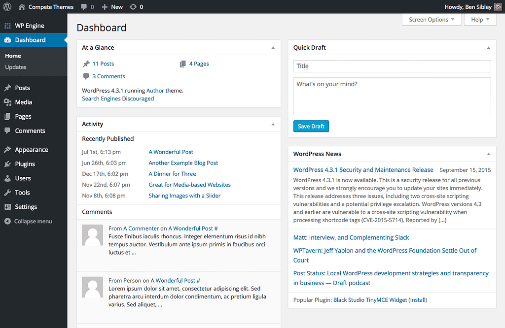 Screenshot of WordPress admin dashboard
