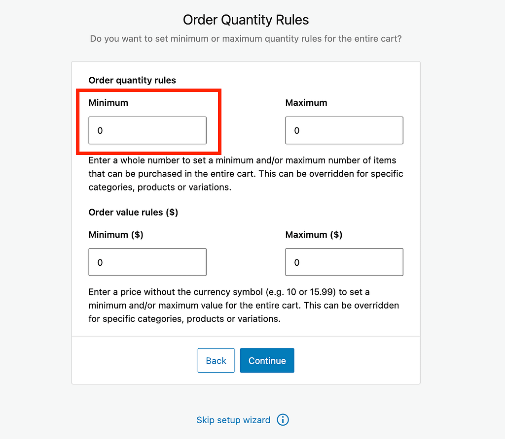 Set Minimum Order Quantity