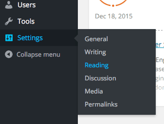 screenshot of the reading settings menu item